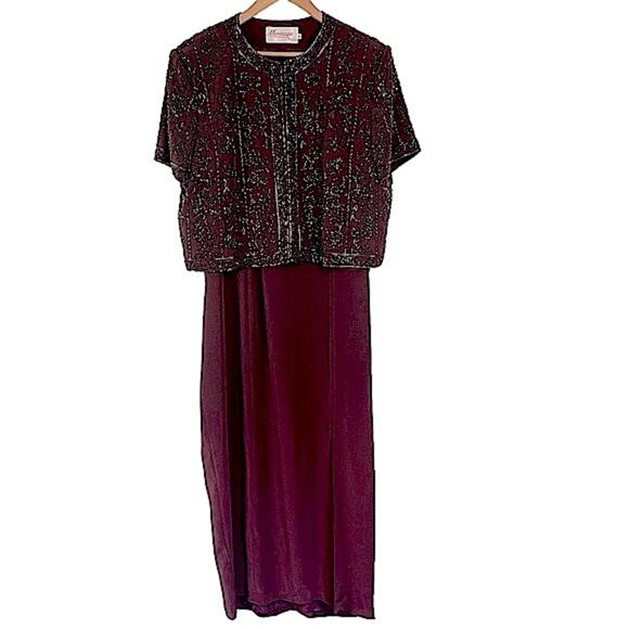 Montage Elegant Gown Beaded Jacket Plum Maxi Dress Plus Size 18 - Picture 1 of 9
